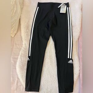 Adidas Women Black Leggings with White Stripes
